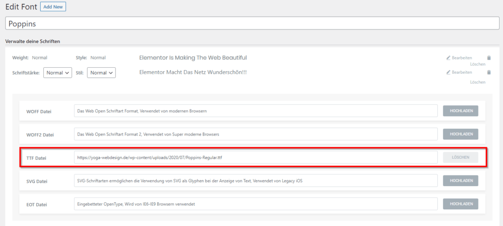 Elementor - Schriftarten einbinden