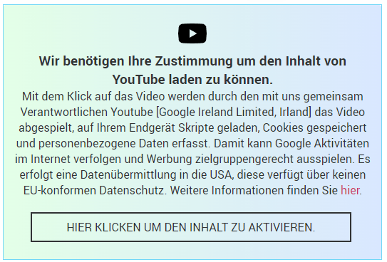 WP-DSGVO-TOOLS - Youtube blockiert