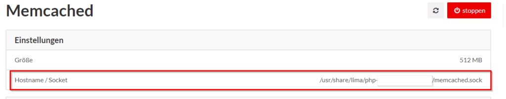 lima city - memcached-Einstellungen