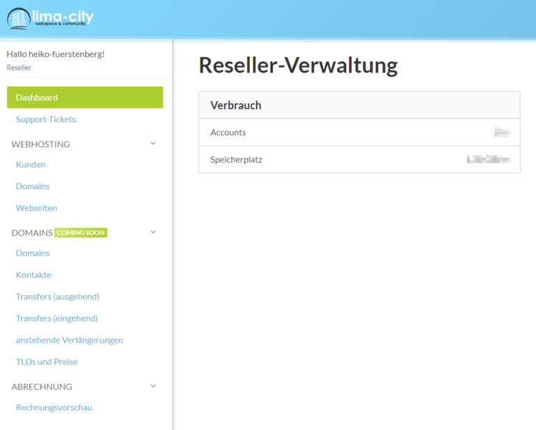 Lima-City - Reseller-Dashboard für Kundenprojekte