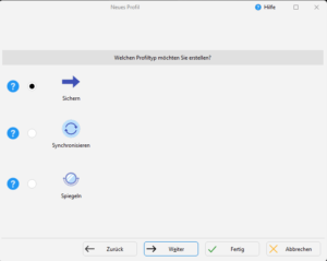 SyncBackPro-Profil anlegen