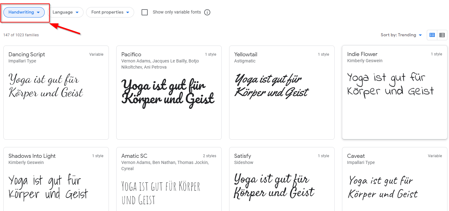 Google Fonts Handwriting